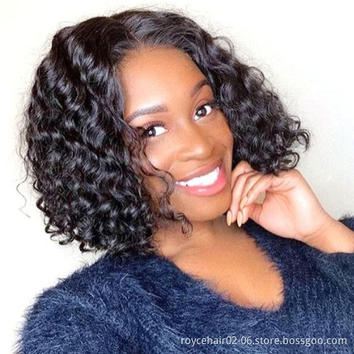 Cheap 10 Inch 100% Brazilian Human Hair 180% Density Short Curly Hair Bob Wig Transparent Full Lace Wig With Baby Hair